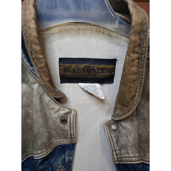 Vintage Denim and Leather Jacket Dual Control 80s Size Estimate Large - Picture 3 of 6